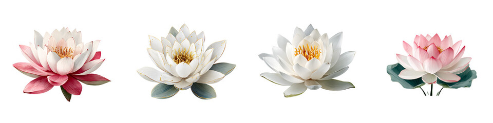 Flower Watercolor Set: Elegant Aquatic Blooms Isolated on White