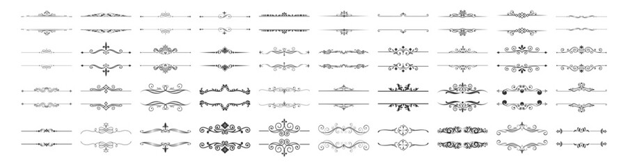 Vintage border elements set. Decorative divider collection with floral ornaments, arrows and laurels. Classic and ethnic embroidery style design on transparent background