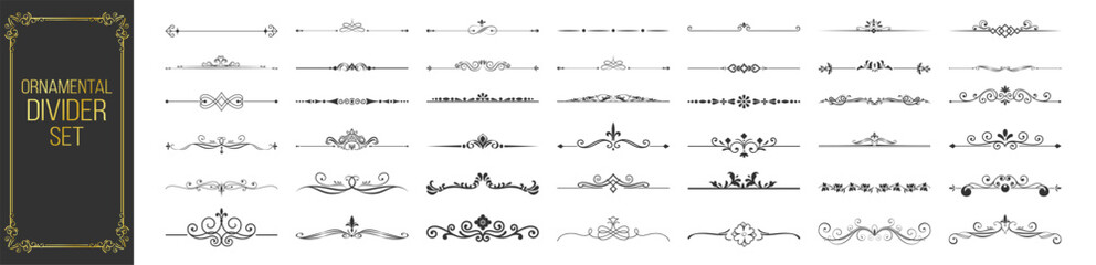 Vintage decorative divider lines set. Elegant ornamental borders and flourish design elements for wedding invitations, banners and retro frames