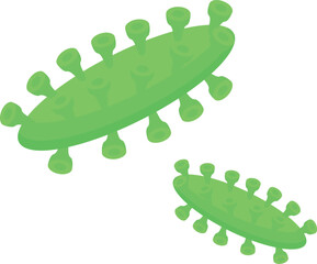 Microscopic view of two green virus particles floating in a white background, representing the spread of infection