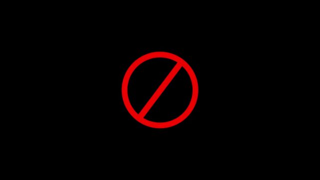 Red sign stop, cross, x, ban, cancel, prohibited icon animation. Warning, stop or no entry forbidden red circle animation on black background