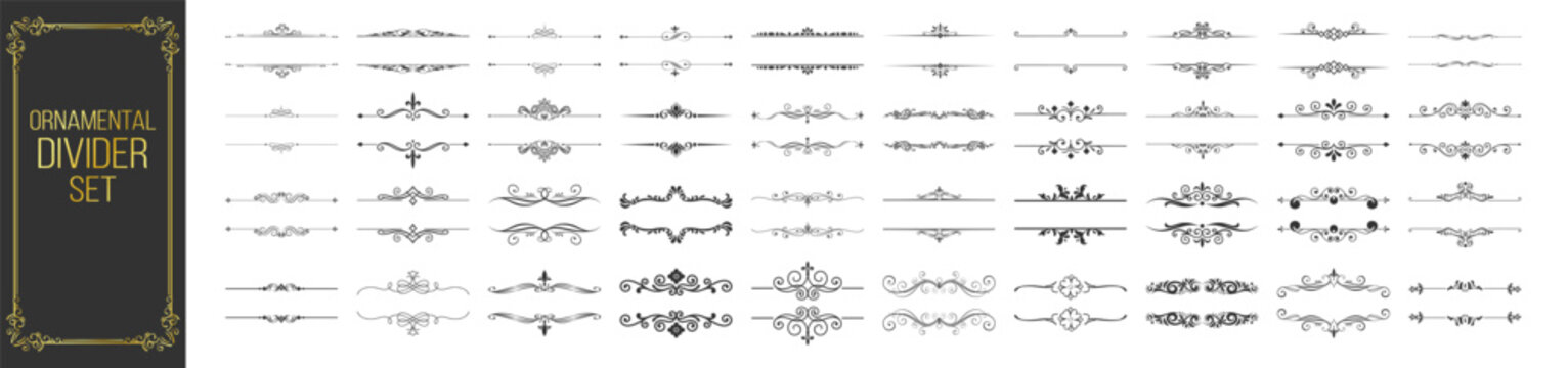 Vintage border elements set. Decorative divider collection with floral ornaments, arrows and laurels. Classic and ethnic embroidery style design on transparent background