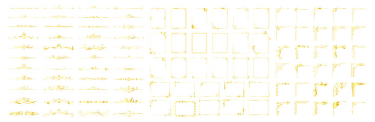 Decorative corner frames set. Vintage ornamental borders and elegant design elements for wedding or invitation. Vector collection on transparent background