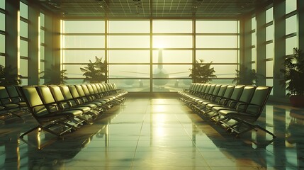 Serene Airport Gate Area with Sleek Chairs for Travelers