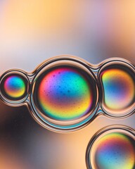 Colorful soap bubbles macro photography iridescent light refraction abstract background.