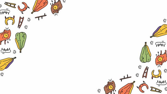 Halloween doodle candies pumpkin border frame with white background