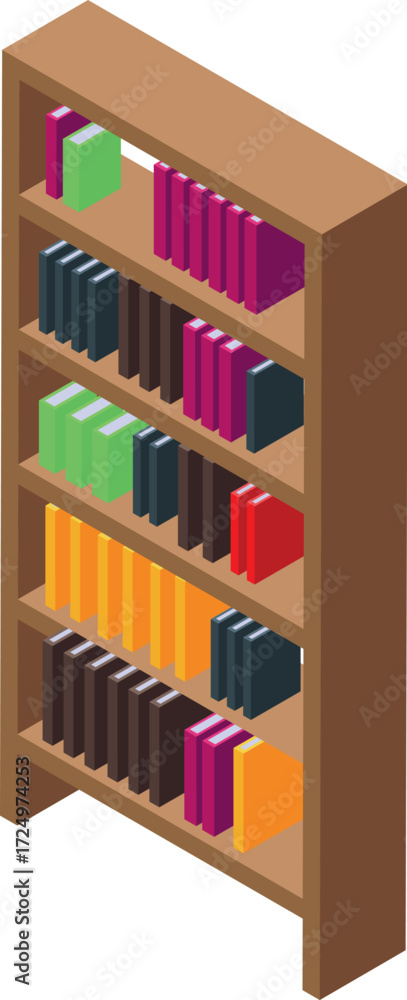 Poster wooden bookshelf is holding colorful books, creating a vibrant and organized display of literature i