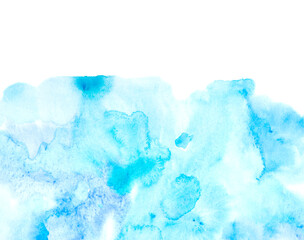 Real Hand Drawn Watercolor Blue Wet Spots Background