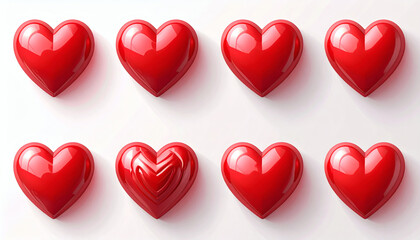 Valentine’s Day love symbol with 3D rotating hearts, realistic romantic emoji, red heart icon, animated love decoration, romantic heart graphic