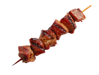 Delicious grilled meat skewer isolated on transparent background