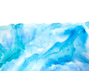 Real Hand Drawn Watercolor Blue Wet Spots Background