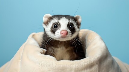 Tiny Ferret Peeking Out of Cozy Bed