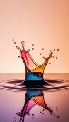 Colorful Water Splash Crown with Reflection and Droplets.