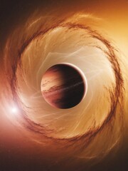 Cosmic Dance A Planets Journey Through a Swirling Nebula.