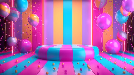 Vibrant Carnival-Inspired Product Showcase with Colorful Decorations