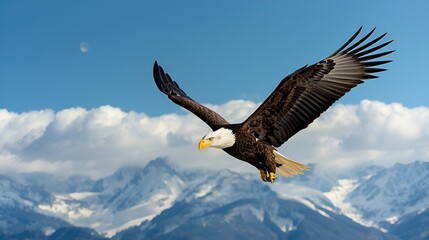 Naklejka premium A cool eagle flying above the clouds