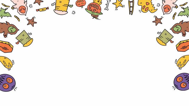 Halloween doodle sweets spooky border frame design with white