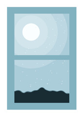 Minimalist Night Sky View with Full Moon and Stars from Window
