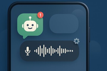 Green chatbot voice message alert with waveform and microphone icon on smartphone screen
