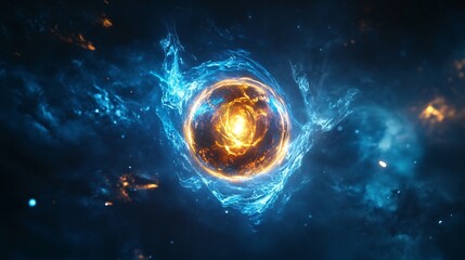 Stunning Celestial Sphere with Glowing Energy Surrounded by Cosmic Dust and Colorful Nebulae in Deep Space Environment