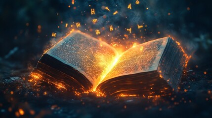 Enchanted Book with Glowing Symbols Emanating from Pages in an Ethereal Setting, Capturing the Essence of Magic, Knowledge, and Imagination in a Vibrant Fantasy Scene
