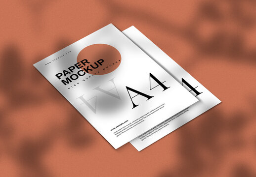 Realistic Perspective A4 Paper Mockup with Soft Shadows