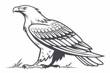 Monochrome Horse Walking on Grassy Hill Vector Art