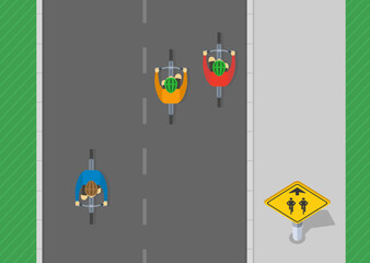 Safe driving tips and traffic regulation rules. Top view of a bicycle traffic on 
