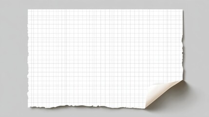 Textured White Graph Paper Sheet with Torn Edges on a Gray Background Ideal for Design Projects, Education Materials, and Creative Works