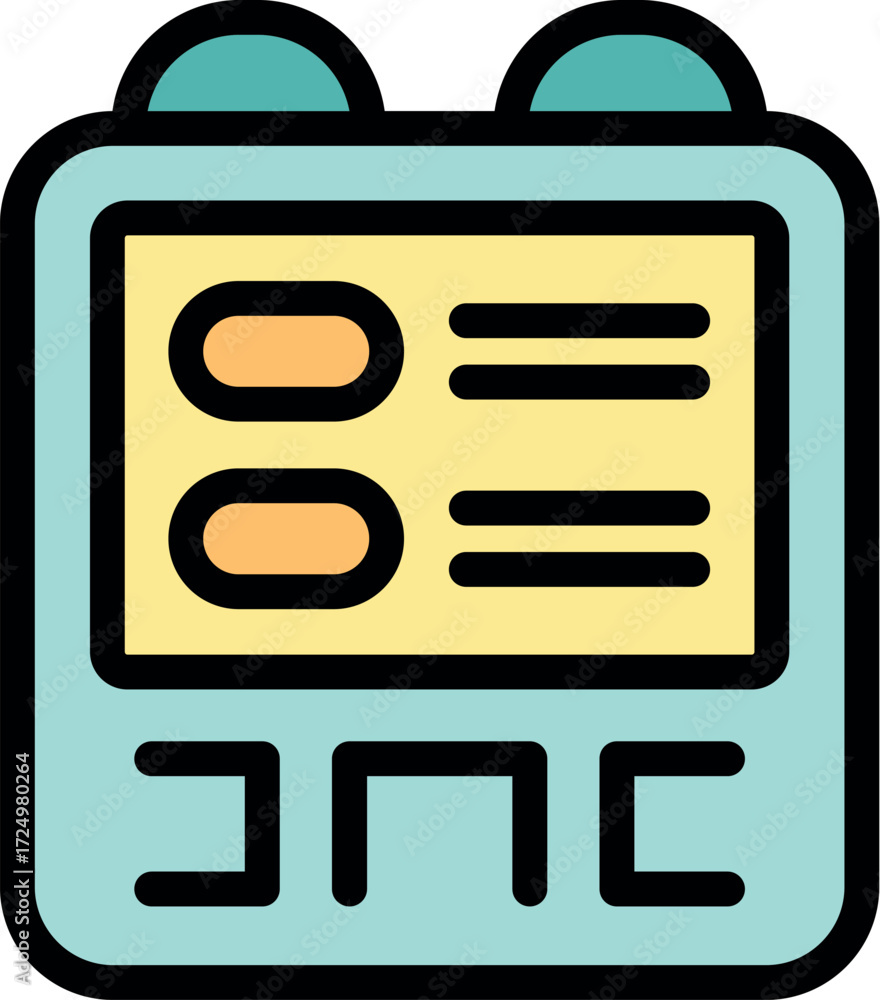 Poster pixel art illustration of a retro handheld gaming console displaying a menu screen with options and 
