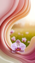 Elegant Orchid Bloom Amidst Swirling Pastel Hues in Serene Garden.