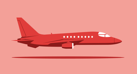 Red Jet Airplane Flat Illustration