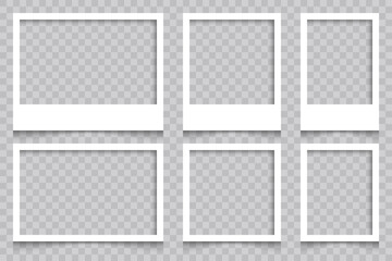 Set empty Polaroid Frames Vector isolated on transparent background. Realistic Photo Templates with Shadows.