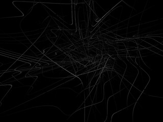 Gradient black tangled thread background. Abstract pen stroke vector illustration, on black background. Hand drawn tangled doodle. Vector illustration isolated on black background.