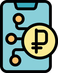 Smartphone displaying russian ruble symbol and digital circuit, representing online banking and financial technology