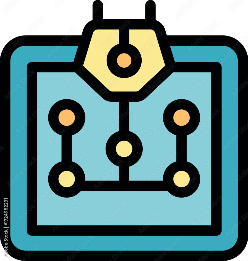 Poster microchip connecting nodes and transmitting data, symbolizing advanced technology and integrated cir