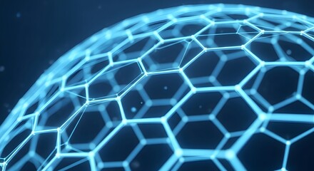 Abstract digital sphere made of interconnected hexagons with glowing blue lines