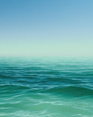 Obraz premium Serene seascape featuring a calm ocean under a clear, pale blue sky, with subtle wave texture and a gradient of teal and turquoise hues