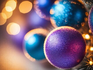 Festive Christmas Ornament Decorations with Bokeh Lights and Sparkle.