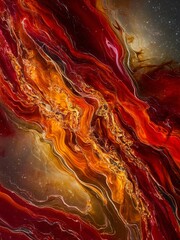 Fiery Abstract Art Swirling Crimson and Gold Hues.