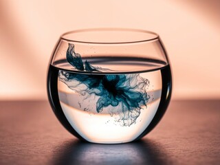 Glass of water with blue ink swirling inside artistic.