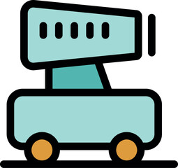 Small mobile rocket launcher deployed on the ground, ready to fire