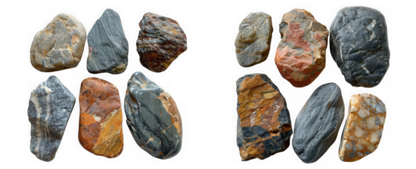 Collection of natural rock isolated on transparent background, showcasing texture, color, and geological formations in natures raw and unrefined beauty