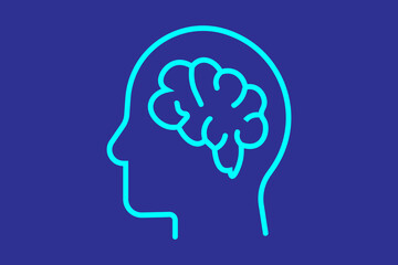 Head with Neural Nodes Icon.data science icon. suitable for websites, applications, user interfaces, printables, etc. line icon style, dark blue color combination. simple editable vector design