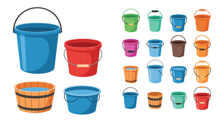 A comprehensive collection of various types of buckets for diverse purposes.