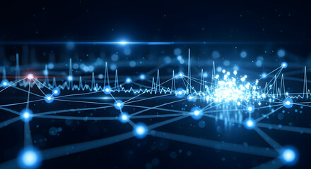 Connected Network Abstract Data Flow in Blue Tones