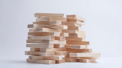 Wooden Blocks Construction: A meticulously arranged stack of rectangular wooden blocks creates a fascinating construction, highlighting precision and balance.