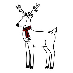 Reindeer with Antlers and Scarf Outline Vector Clean Line Drawing White, Christmas Holiday Reindeer Clipart, Festive Winter Illustration, Minimal Animal Art