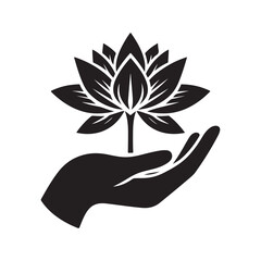 Fototapeta premium lotus growing out of open palm vector silhouette clip art logo design illustration
