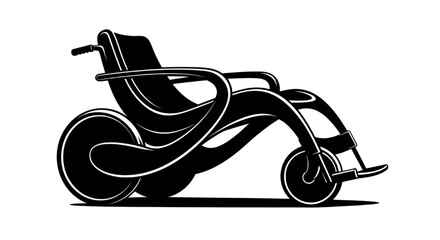 A sleek, black and white vector illustration of a modern wheelchair, symbolizing mobility, accessibility, and support.